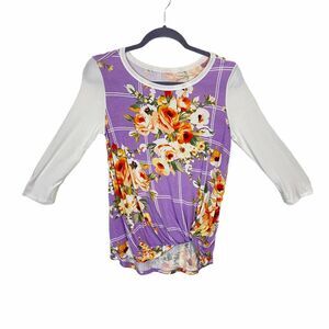 Soft Girl Top Vintage y2k Lavender Floral Raglan Sleeve Knot Front Sz S USA Made